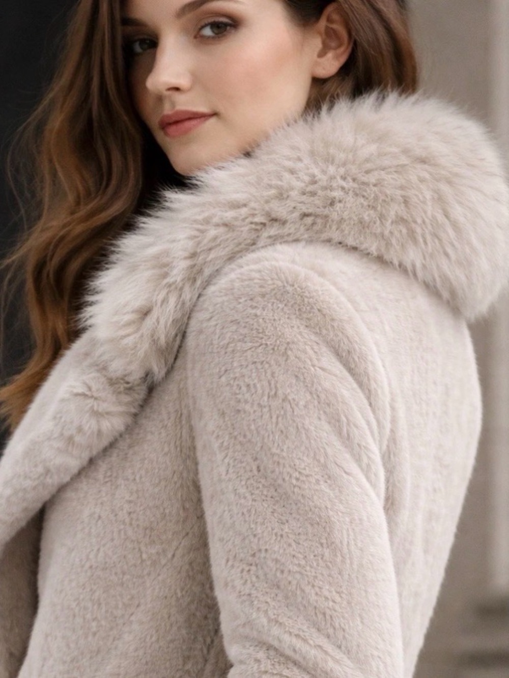 Diane Von Furstenberg Plush Faux Shearling Coat in ash